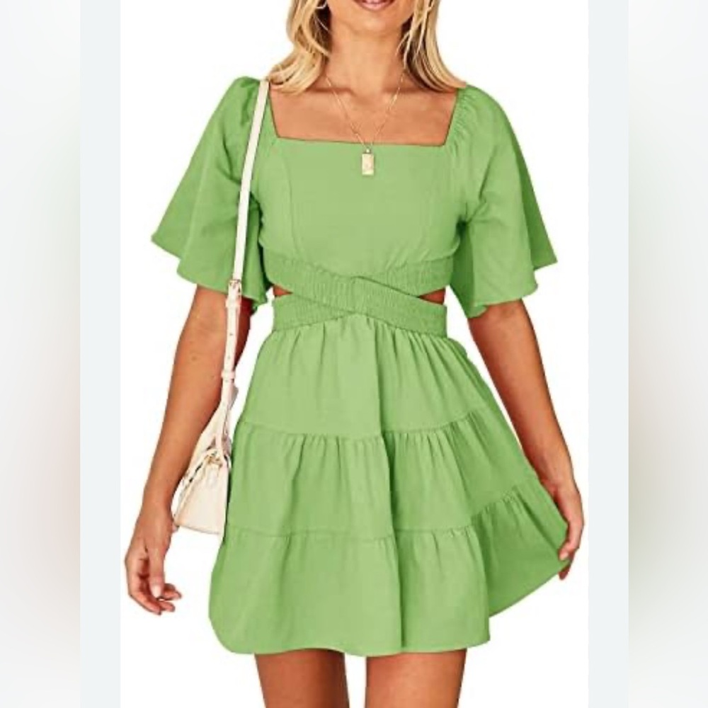 Lime Green Tiered Mini Dress open lower back size M